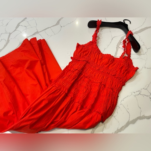 DÔEN Marianne Organic Cotton Poplin Midi Dress In Carmine Size L - Picture 4 of 15